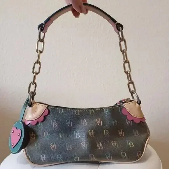 VTG Rare Dooney & Bourke Gray Multicolor Logo Baguette Bag Y2K 90s - Picture 3 of 16
